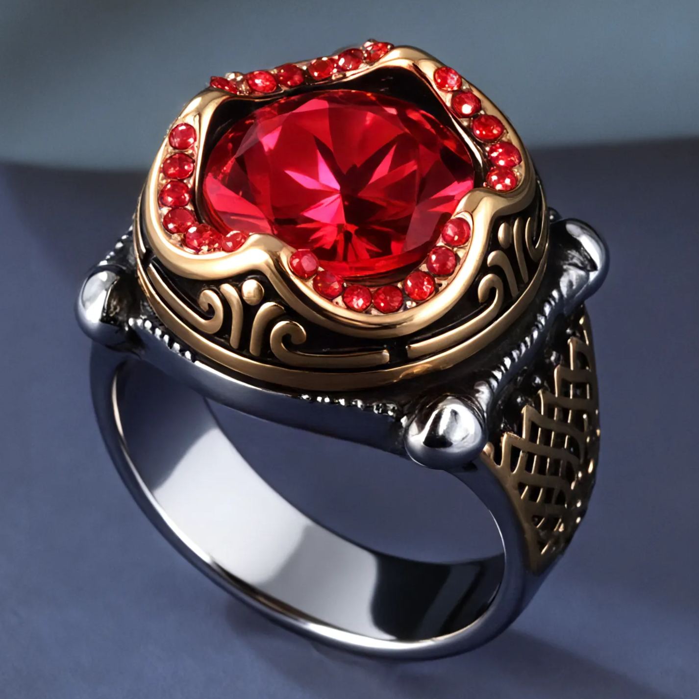 Ruby Inlaid Stainless Steel Men's Ring | K002777
