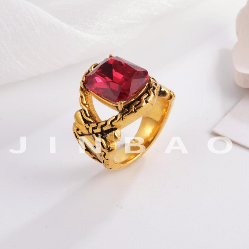 Vintage Chain Inlaid Gemstone Ring Men's Fashion Square Ring | K00659