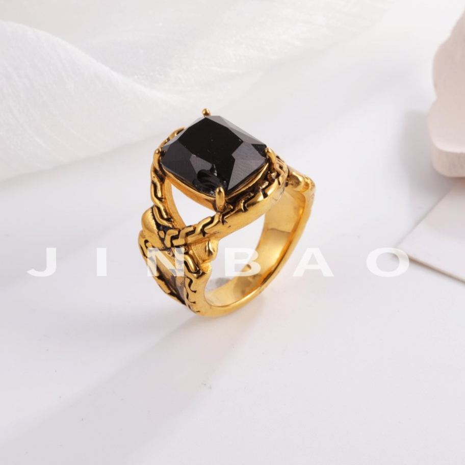 Vintage Chain Inlaid Gemstone Ring Men's Fashion Square Ring | K00659