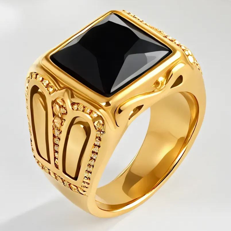 Vintage Black Gemstone Ring European and American Style Stainless Steel Ring for Men | DZ122