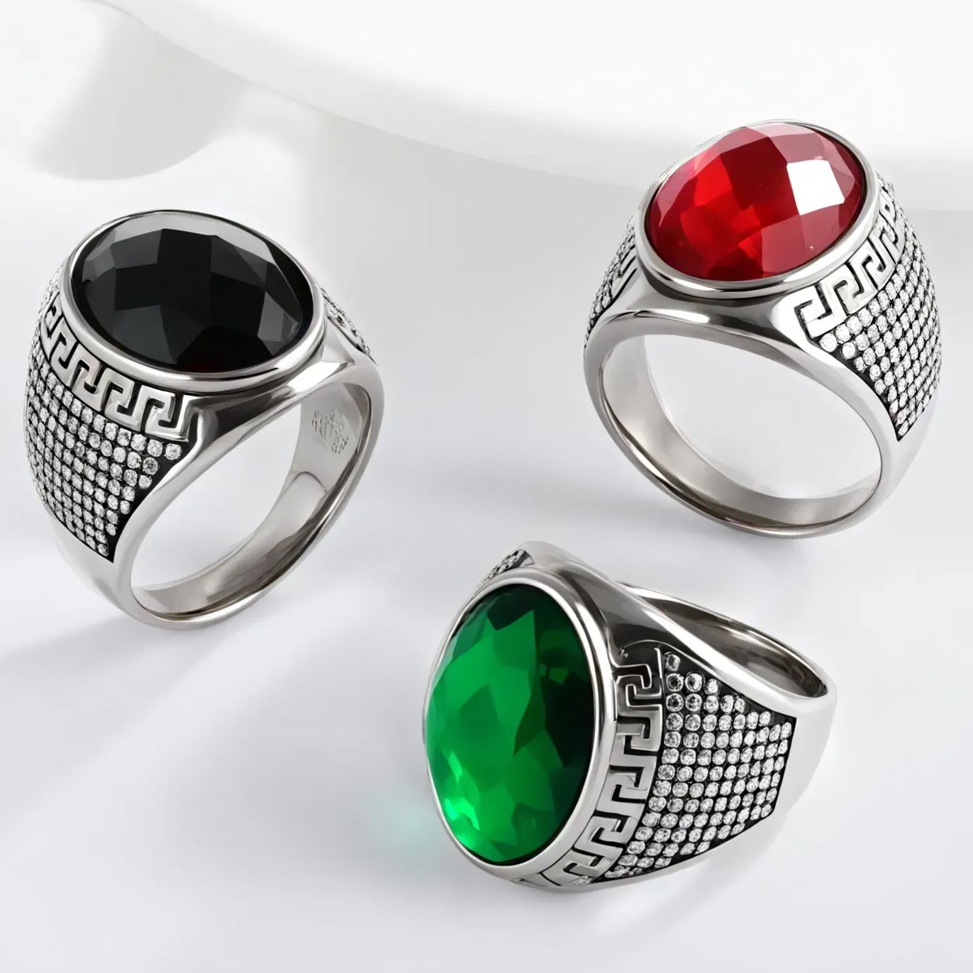 Vintage Geometric Pattern Gemstone Stainless Steel Men's Ring | BL40