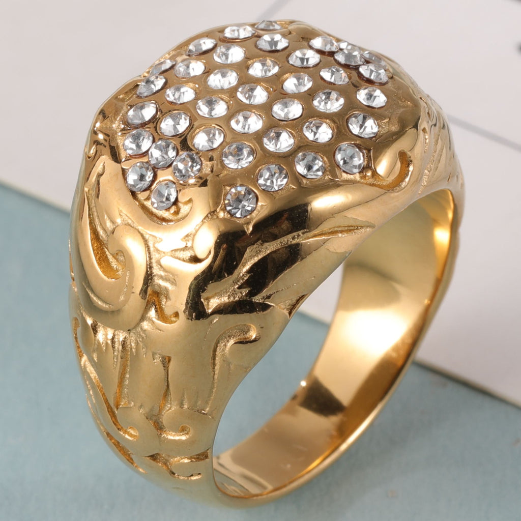 Luxury Design Gold Stainless Steel Ring With Sparkling Diamonds丨G005260