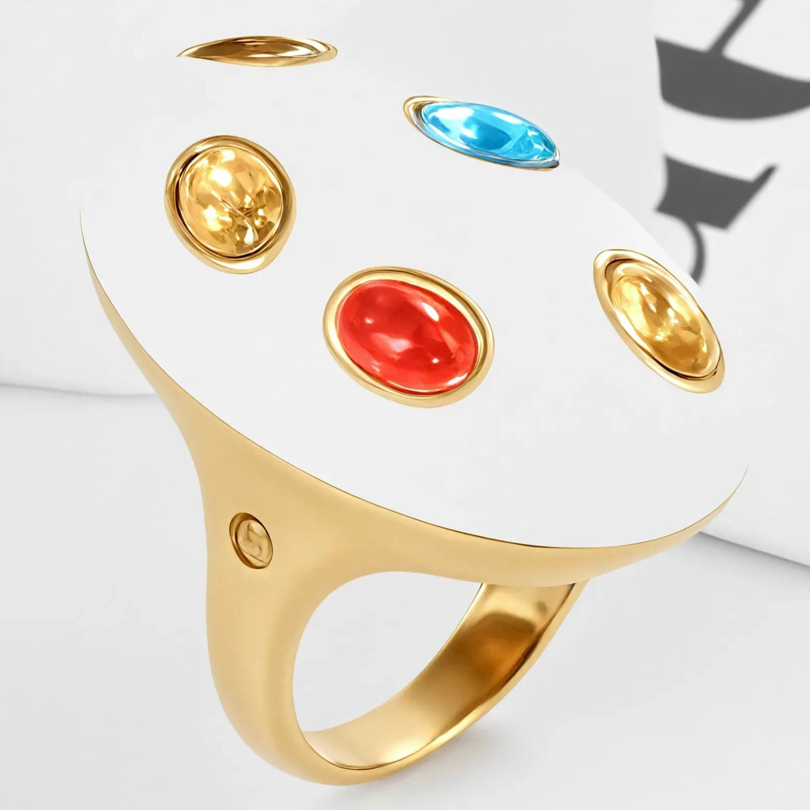Fashion Multicolor Gemstone Ring Women's Gold Stainless Steel Ring | G004597