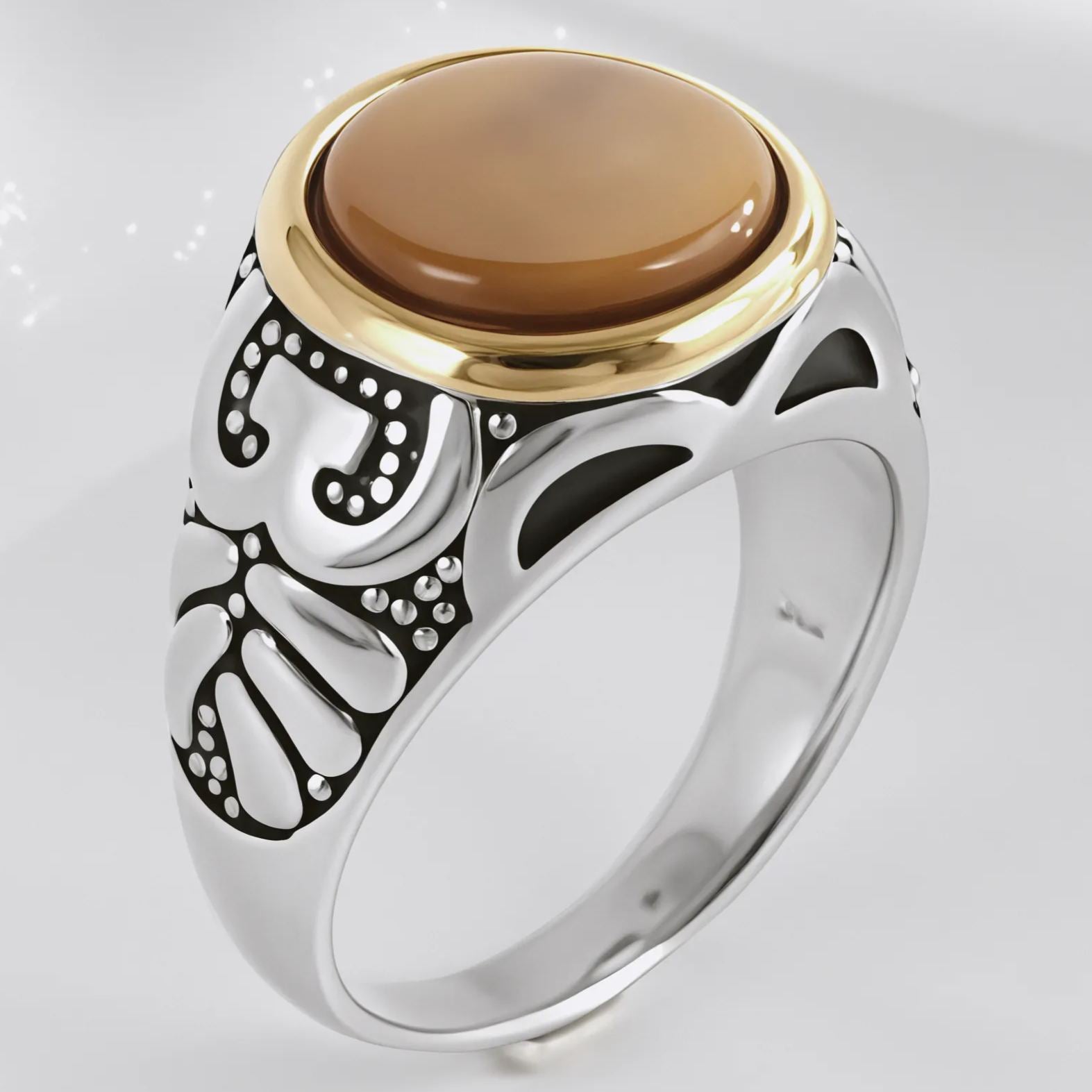 Vintage Style Stainless Steel Ring Men's Two-Tone Gemstone Band | BL667