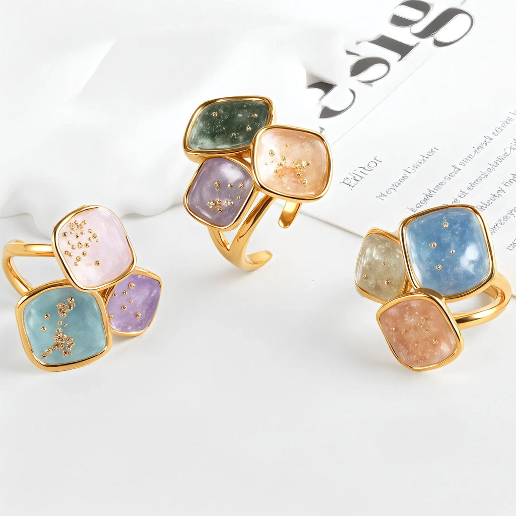 Colorful Square Stainless Steel Ring Minimalist Modern Style Women Ring | G004409