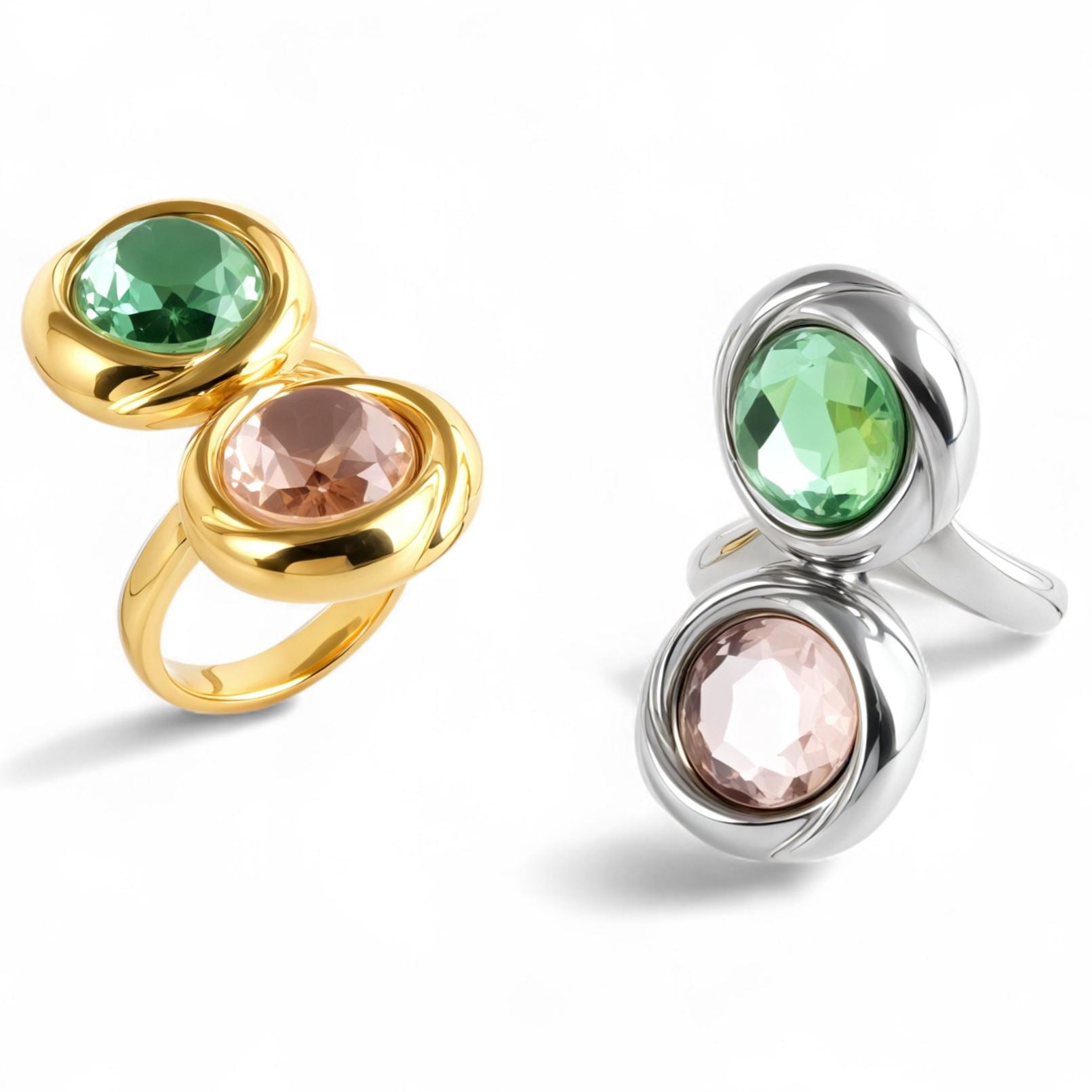 Elegant Stainless Steel Ring with Double Gemstone Design for Women |  G004502