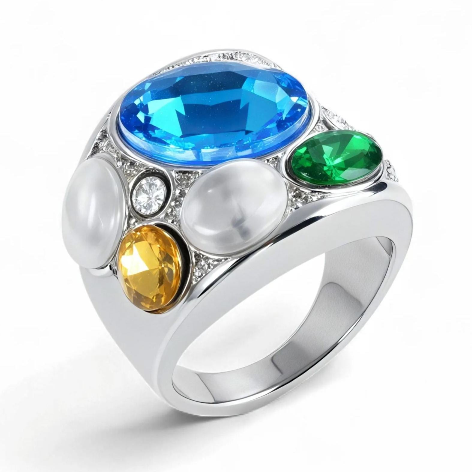 Colorful Stainless Steel Gemstone Ring Classic Fashion Women Ring | G004645