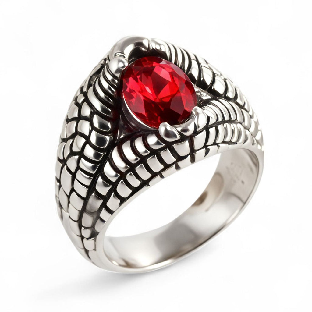 Vintage Snake Pattern Gemstone Ring Men's Silver Fashion Jewelry | G2110