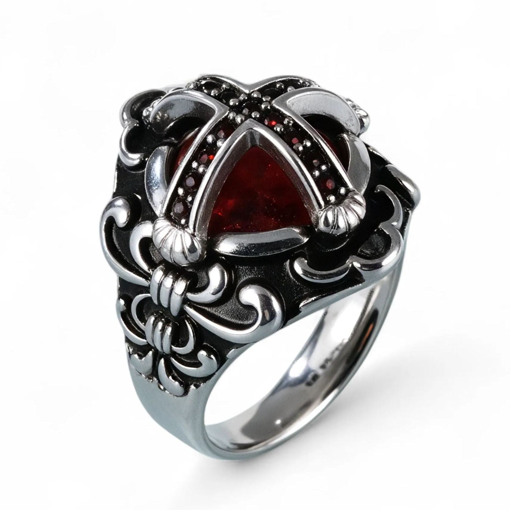 Cross-Set Ruby Stainless Steel Men's Ring丨C-308