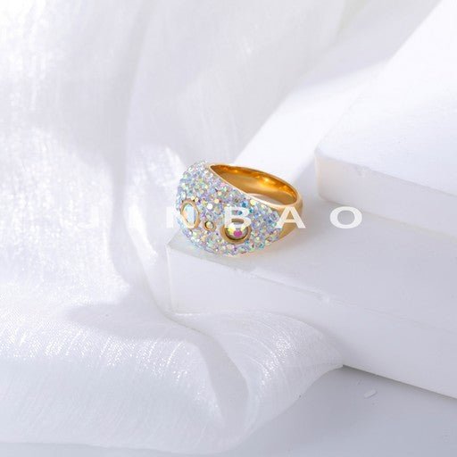 Iridescent Rhinestone Inlaid Creative Personalized Stainless Steel Women's Ring | G005448
