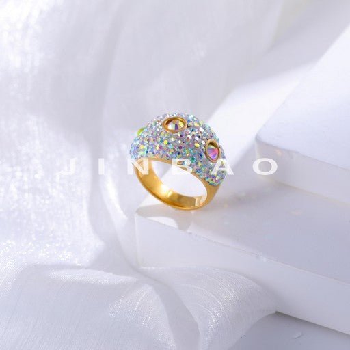 Iridescent Rhinestone Inlaid Creative Personalized Stainless Steel Women's Ring | G005448