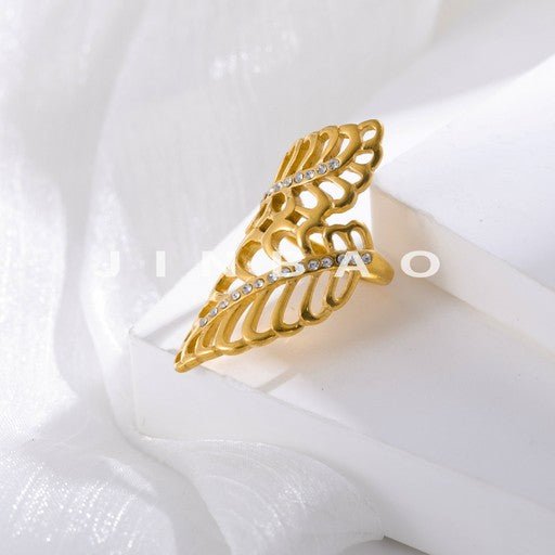 Leaf Crystal Stainless Steel Ring Women's Light Luxury Fashion Ring | G002679