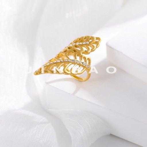 Leaf Crystal Stainless Steel Ring Women's Light Luxury Fashion Ring | G002679