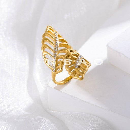 Leaf Crystal Stainless Steel Ring Women's Light Luxury Fashion Ring | G002679