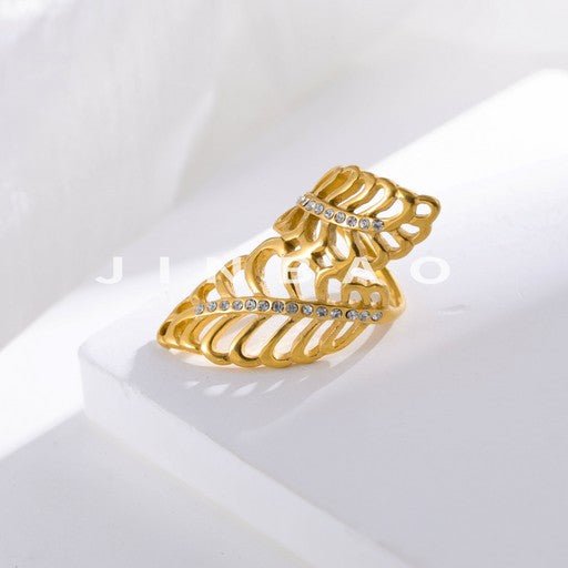 Leaf Crystal Stainless Steel Ring Women's Light Luxury Fashion Ring | G002679