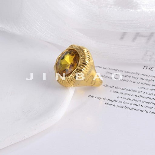 Luxurious Gemstone Design Ring Women's Gold Stainless Steel Ring | G004668
