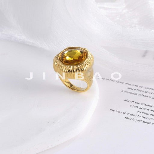 Luxurious Gemstone Design Ring Women's Gold Stainless Steel Ring | G004668
