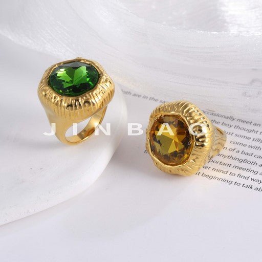 Luxurious Gemstone Design Ring Women's Gold Stainless Steel Ring | G004668