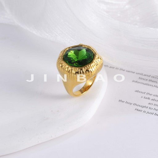 Luxurious Gemstone Design Ring Women's Gold Stainless Steel Ring | G004668