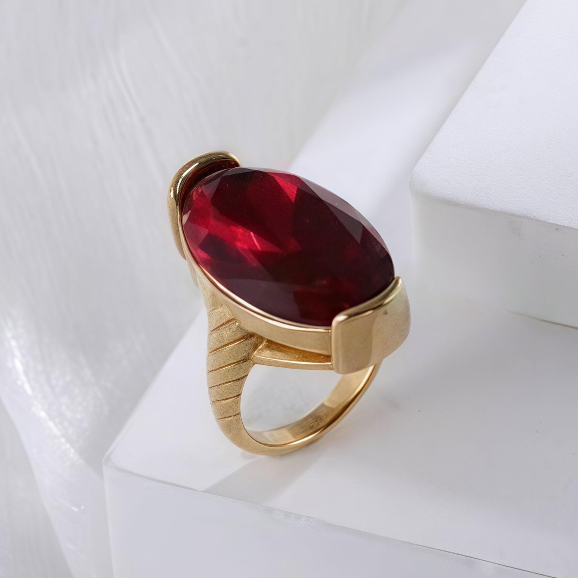 Luxurious Gemstone Inlay Ring Gold Stainless Steel Women's Band | BL1198