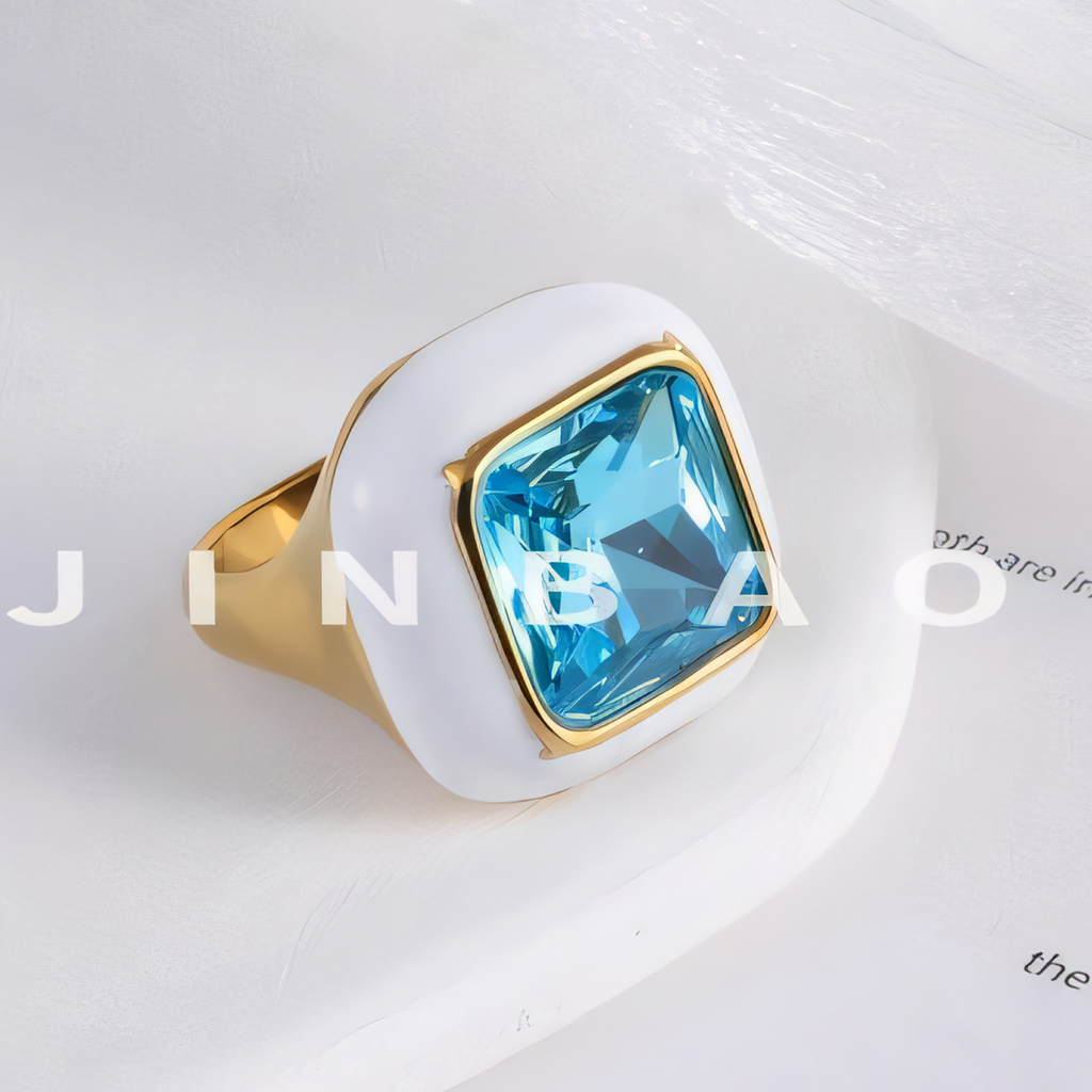 Luxurious Square Gemstone Stainless Steel Ring Modern Simple Style Women Ring | G004464