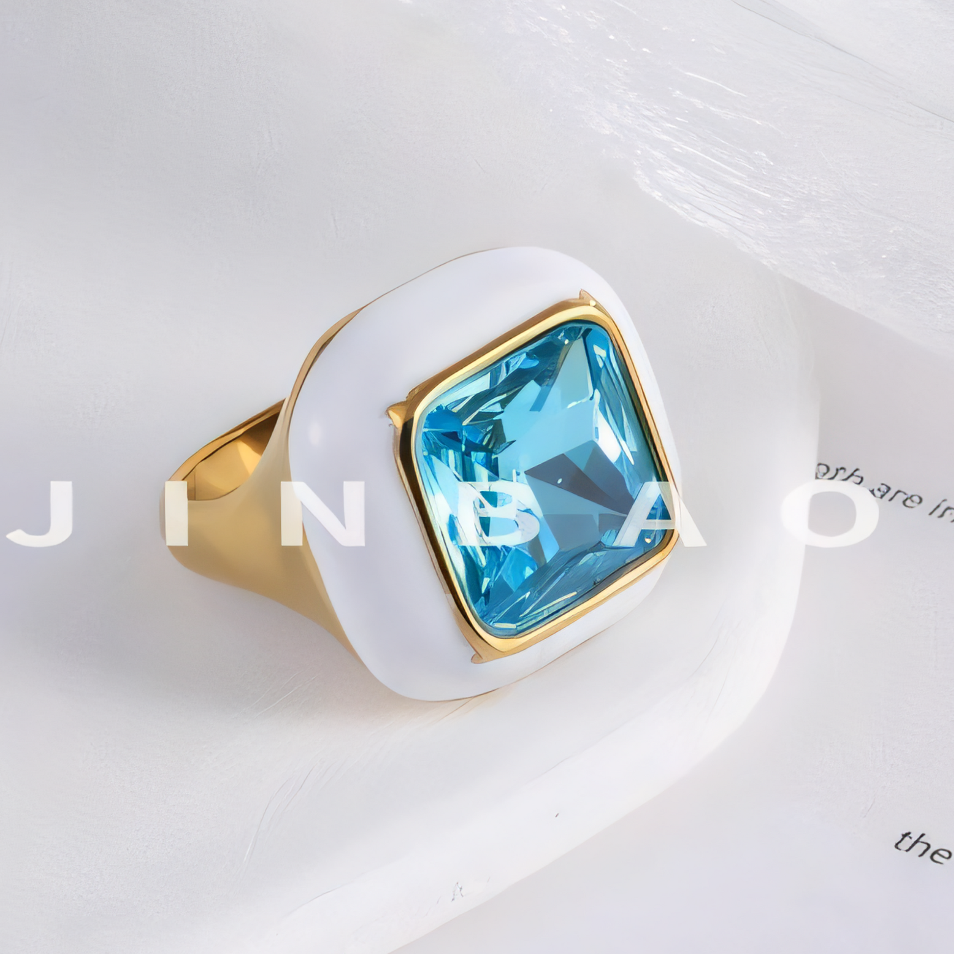Luxurious Square Gemstone Stainless Steel Ring Modern Simple Style Women Ring | G004464