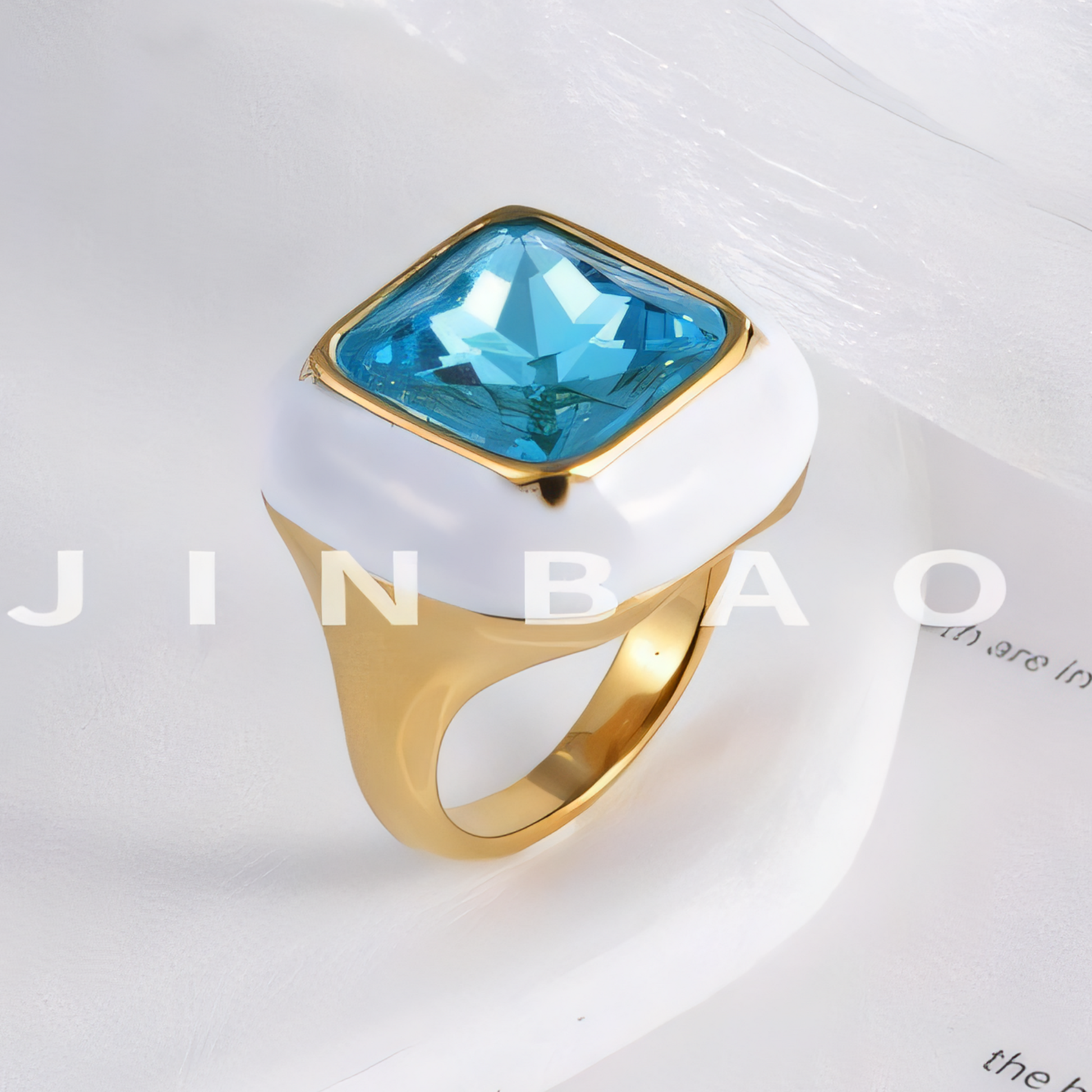 Luxurious Square Gemstone Stainless Steel Ring Modern Simple Style Women Ring | G004464