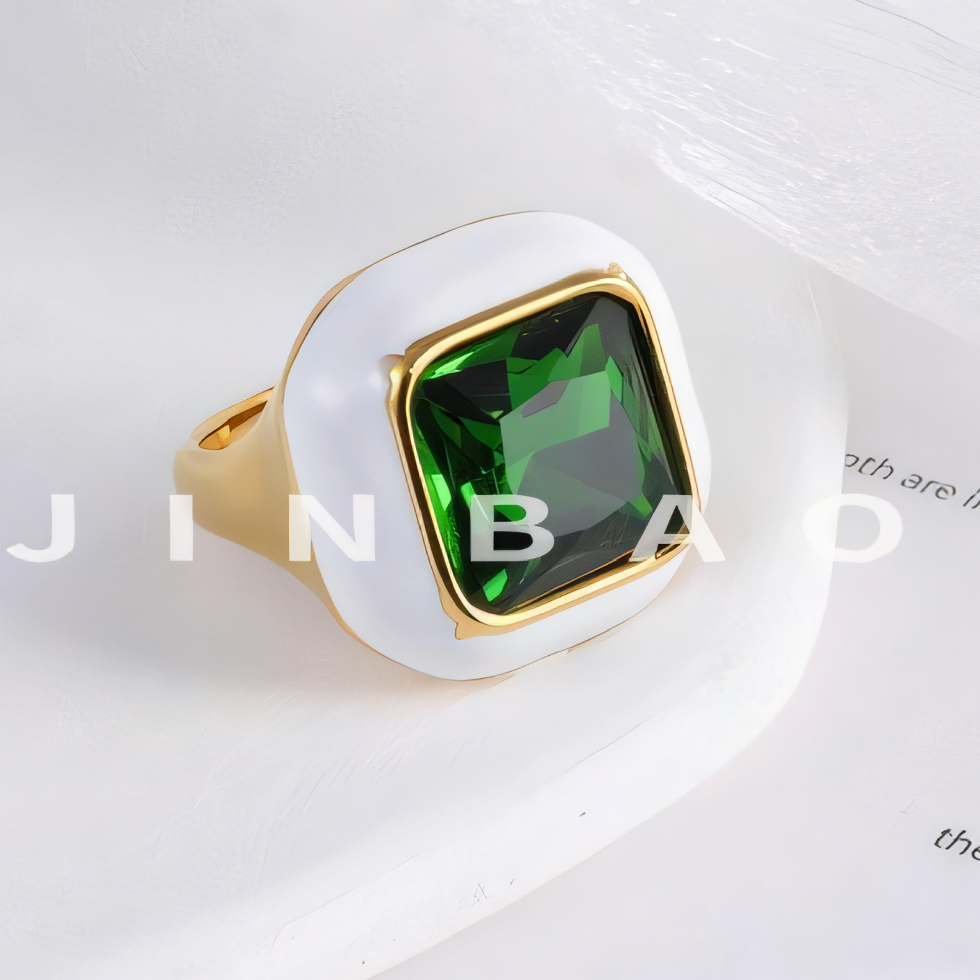 Luxurious Square Gemstone Stainless Steel Ring Modern Simple Style Women Ring | G004464