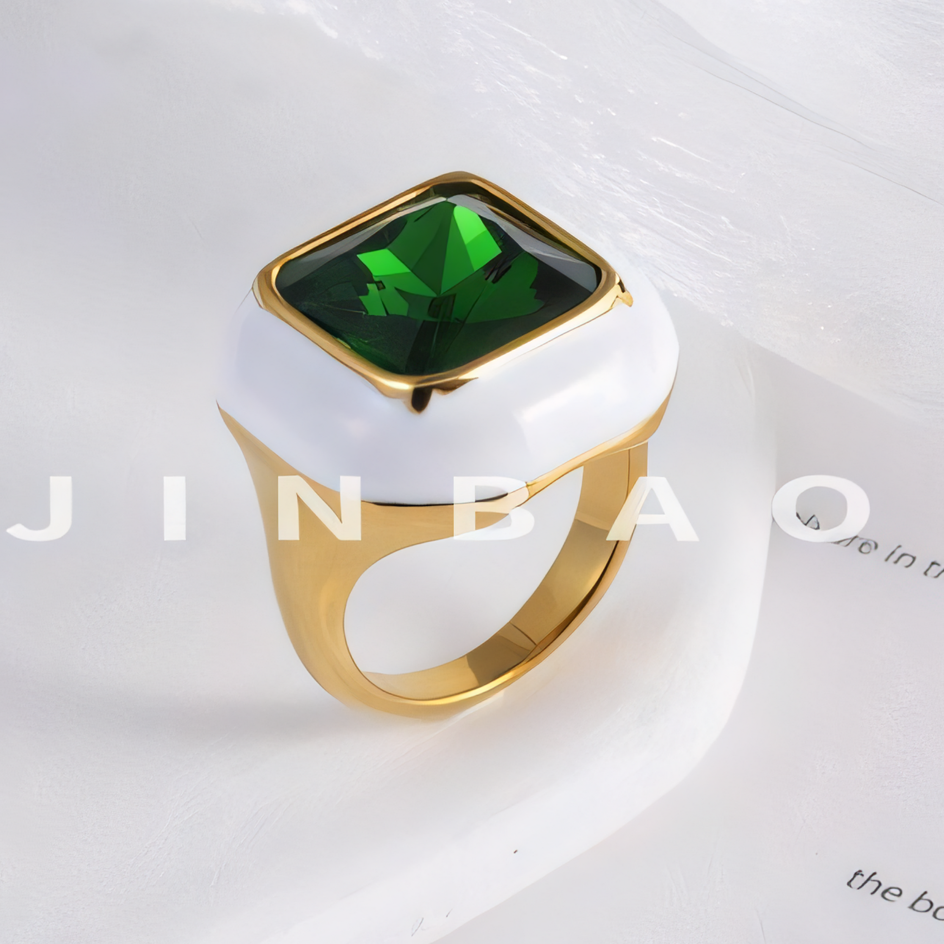 Luxurious Square Gemstone Stainless Steel Ring Modern Simple Style Women Ring | G004464