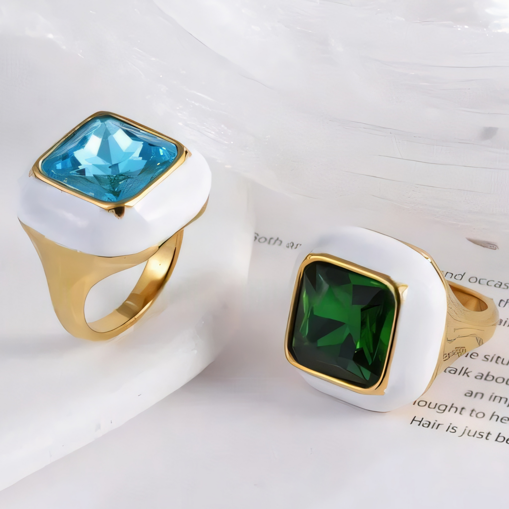 Luxurious Square Gemstone Stainless Steel Ring Modern Simple Style Women Ring | G004464