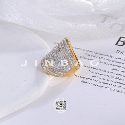 Luxurious Wide Band Diamond-Studded Stainless Steel Ring Women's Minimalist Band | G003824