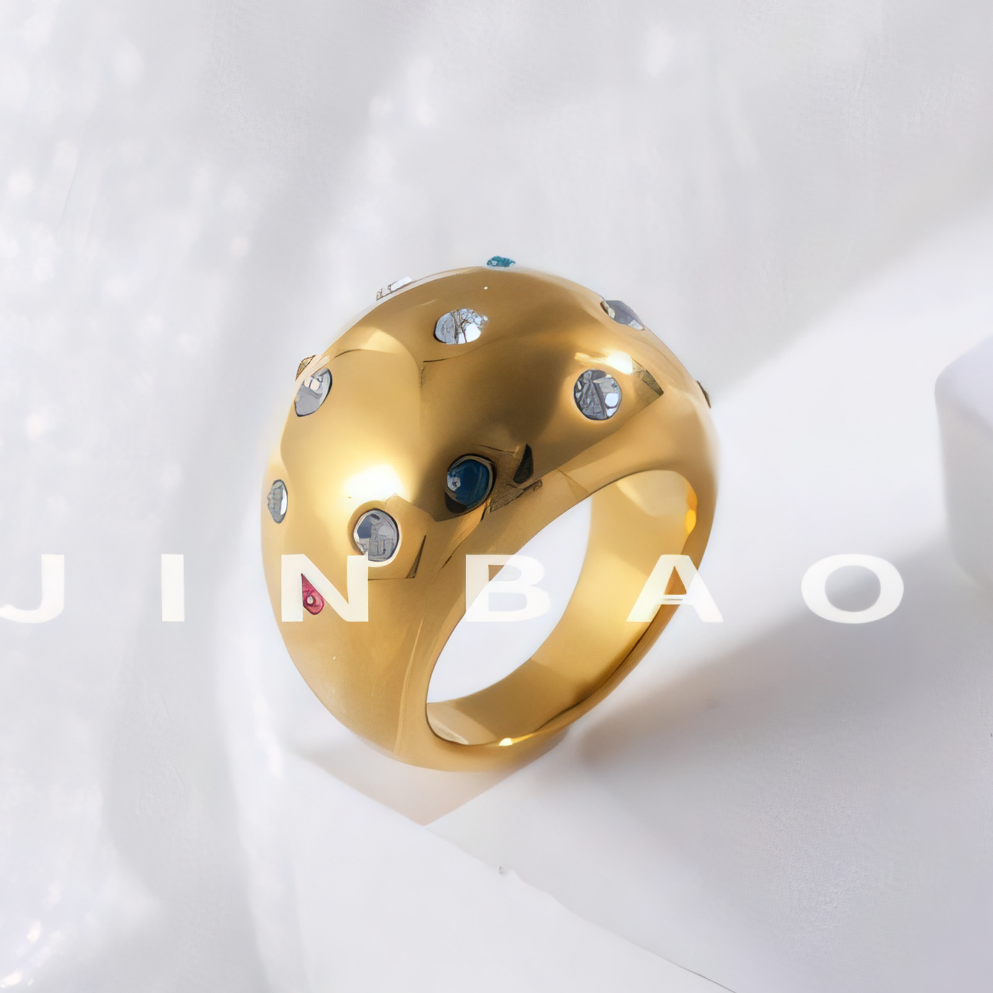 Luxury Crystal Inlaid Stainless Steel Ring Retro Design Women Ring | G004689
