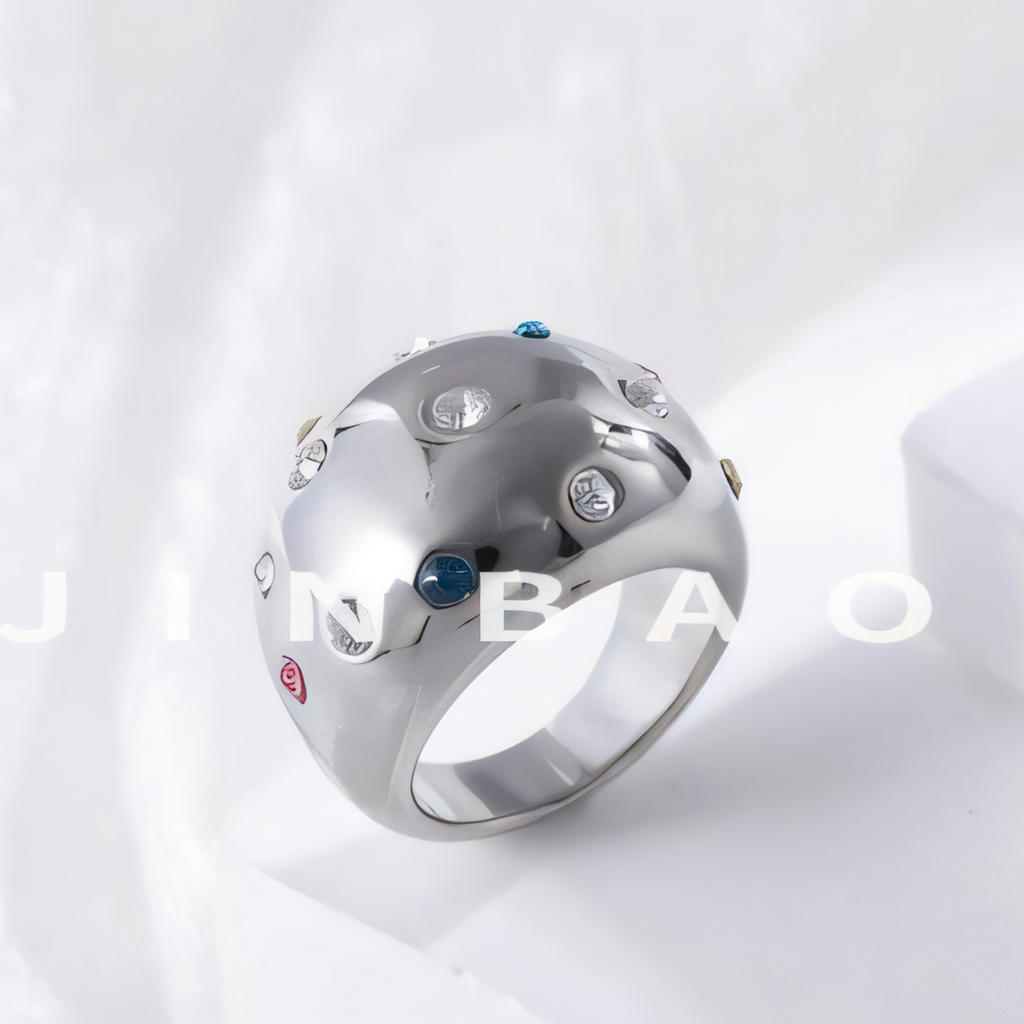 Luxury Crystal Inlaid Stainless Steel Ring Retro Design Women Ring | G004689