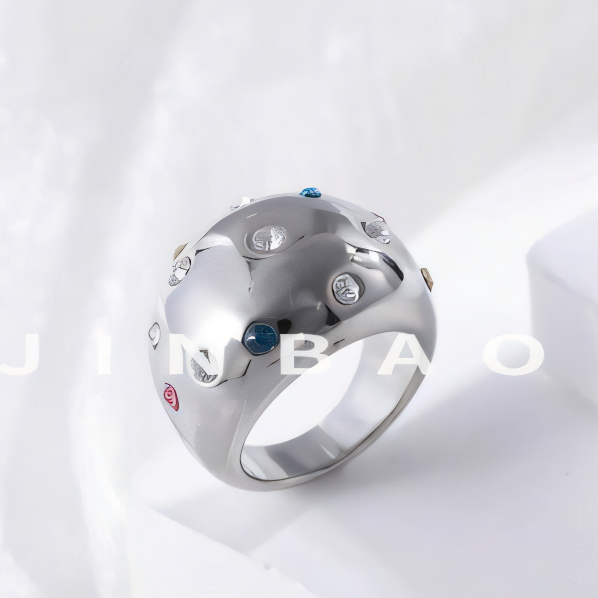 Luxury Crystal Inlaid Stainless Steel Ring Retro Design Women Ring | G004689