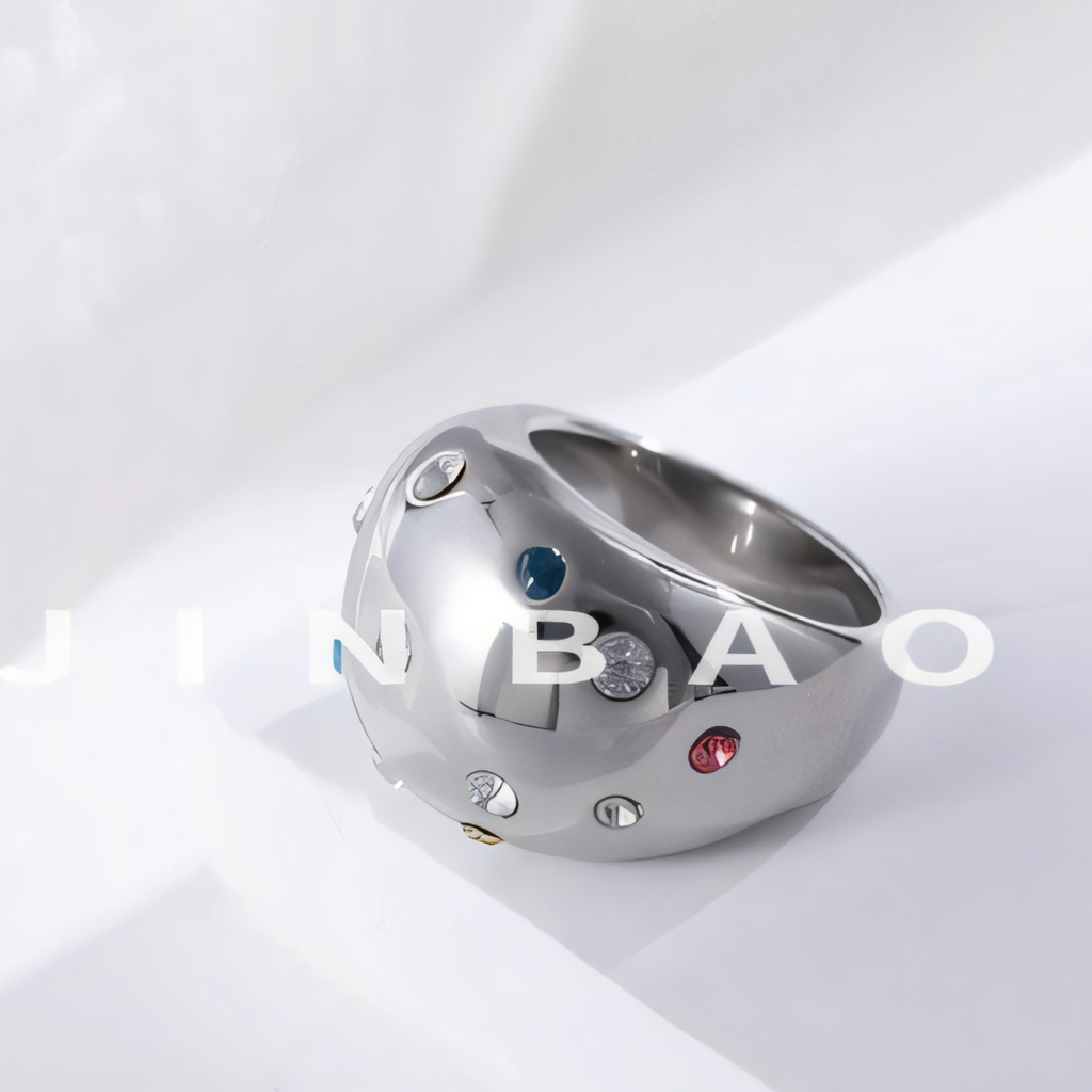 Luxury Crystal Inlaid Stainless Steel Ring Retro Design Women Ring | G004689