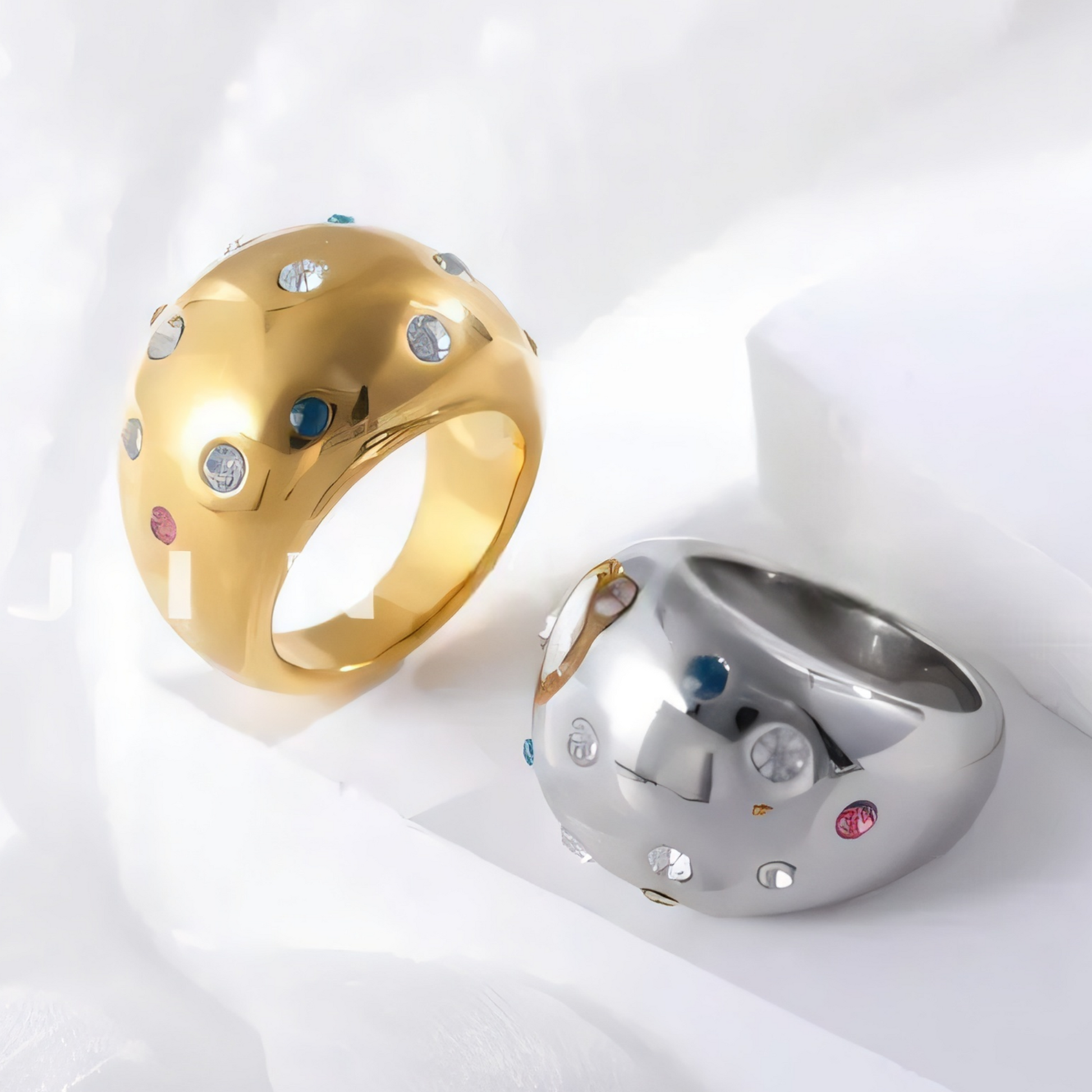 Luxury Crystal Inlaid Stainless Steel Ring Retro Design Women Ring | G004689
