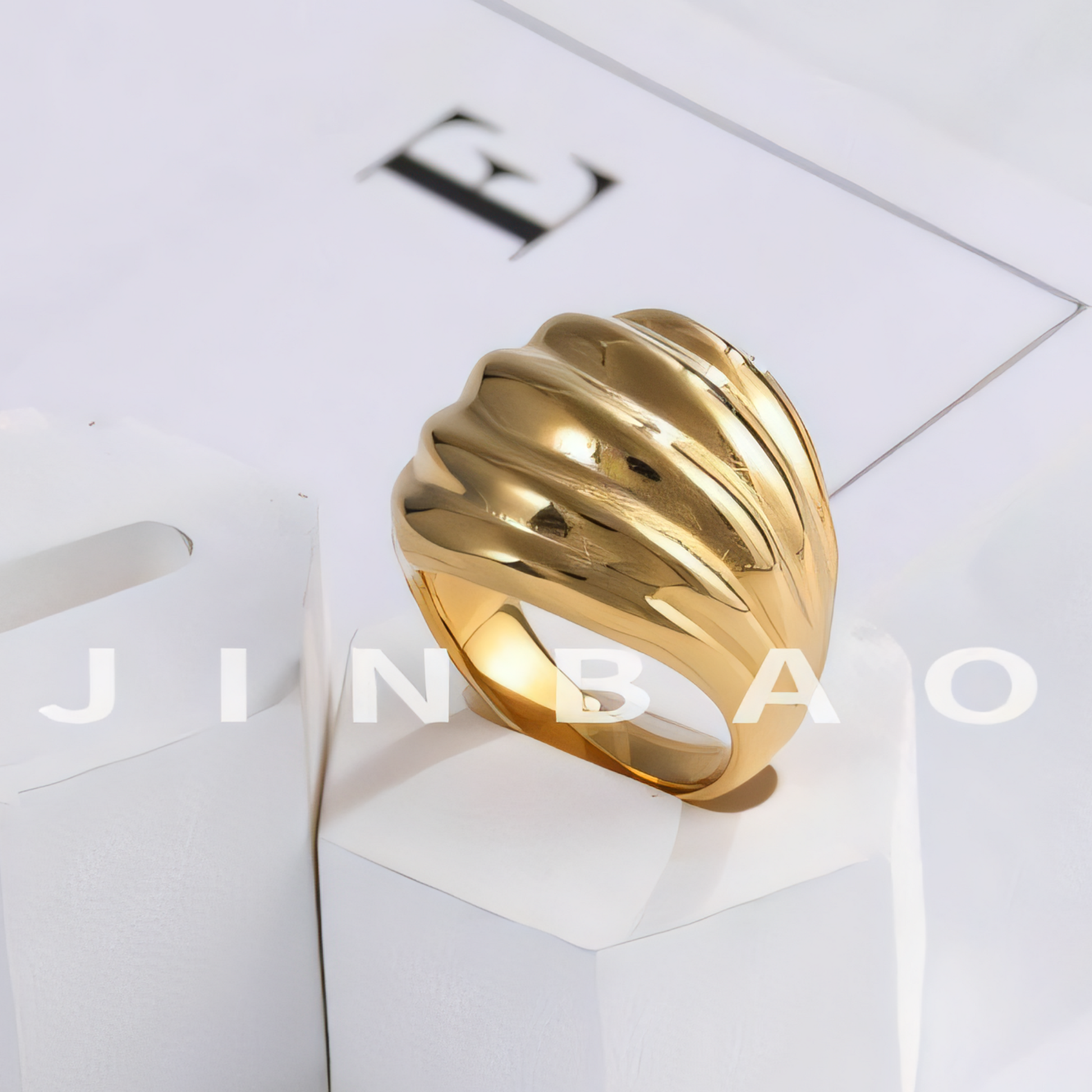 Luxury Gold Wave Shape Stainless Steel Ring for Women | ML053