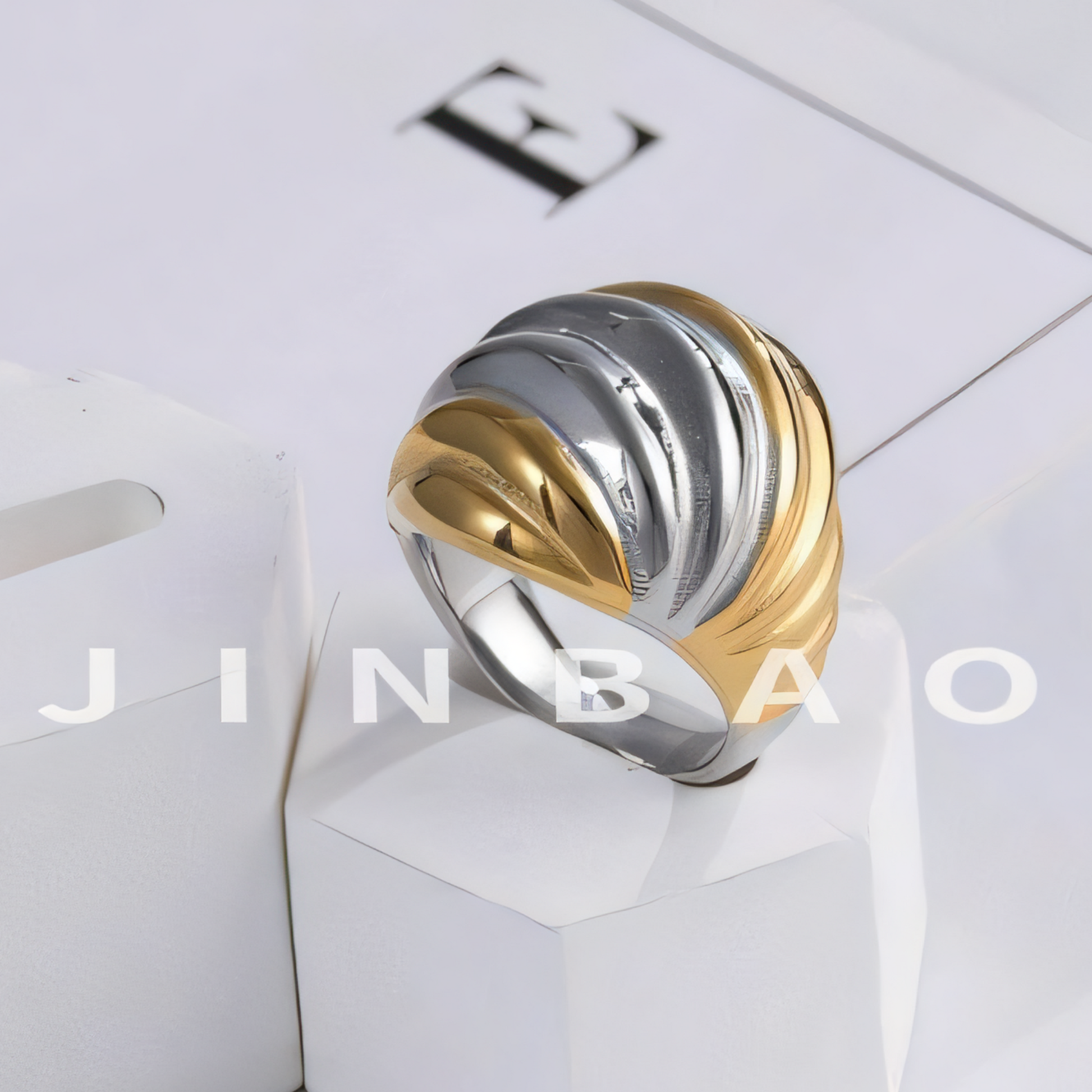 Luxury Gold Wave Shape Stainless Steel Ring for Women | ML053