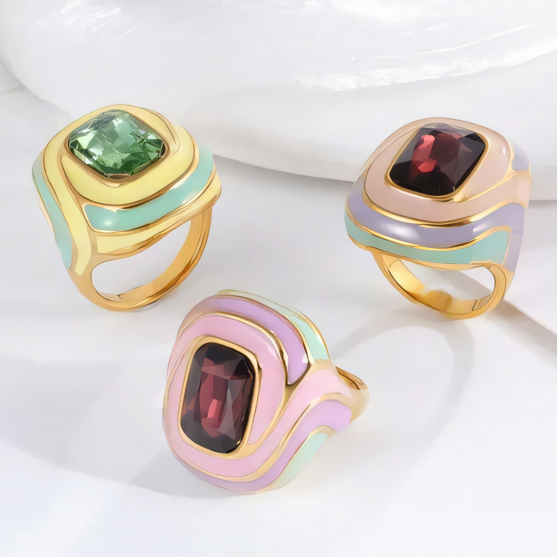 Luxury Rectangular Crystal Ring Gold Stainless Steel Artistic Design Women Ring | G004472