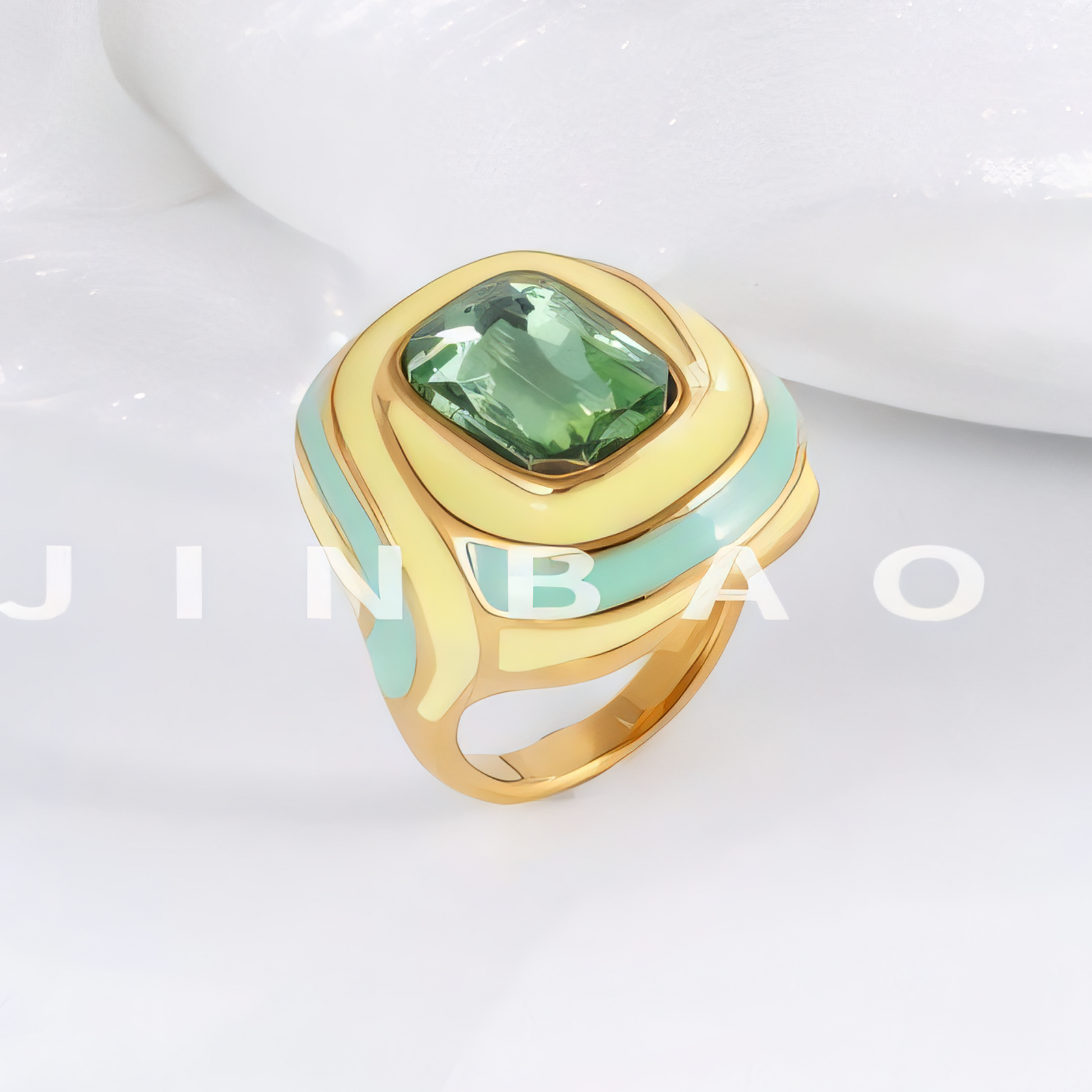 Luxury Rectangular Crystal Ring Gold Stainless Steel Artistic Design Women Ring | G004472