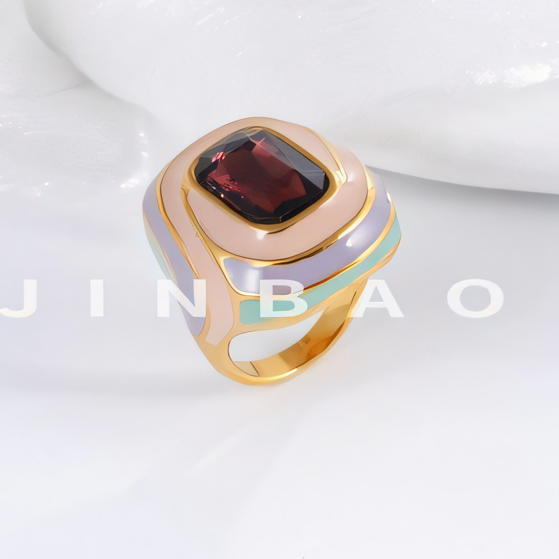 Luxury Rectangular Crystal Ring Gold Stainless Steel Artistic Design Women Ring | G004472