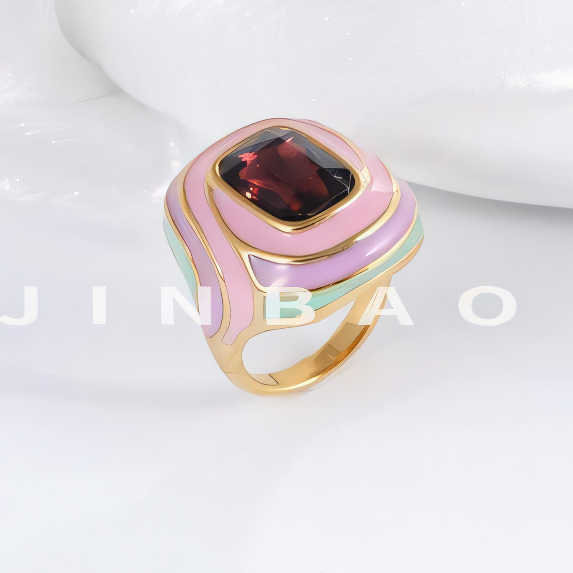 Luxury Rectangular Crystal Ring Gold Stainless Steel Artistic Design Women Ring | G004472