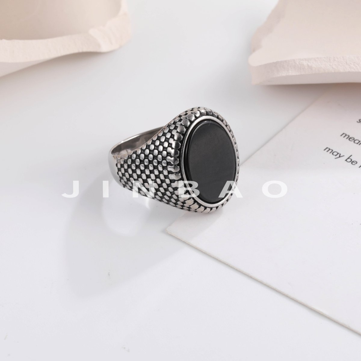 Men's Stainless Steel Flat Stone Ring Vintage Style Durable Jewelry | K002392