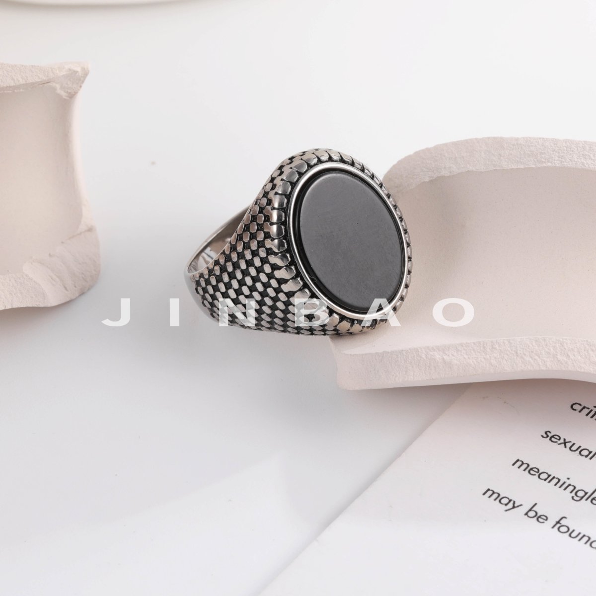 Men's Stainless Steel Flat Stone Ring Vintage Style Durable Jewelry | K002392