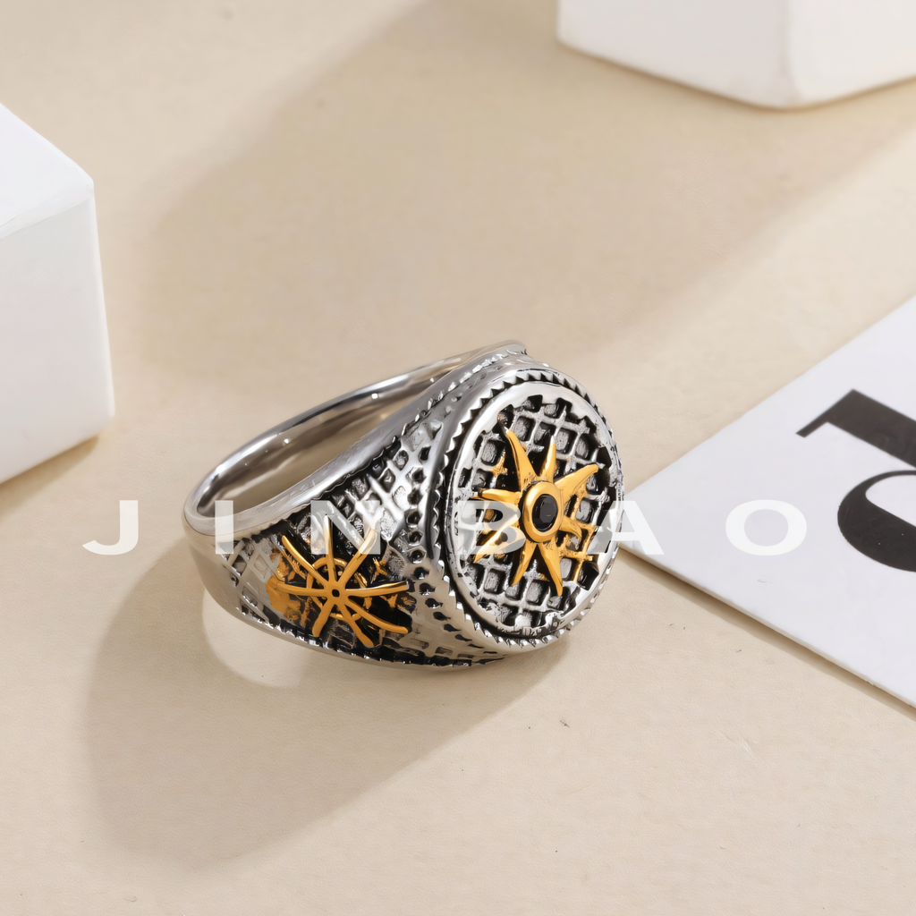 Mens Vintage Stainless Steel Compass Ring Retro Nautical Jewelry | G002130