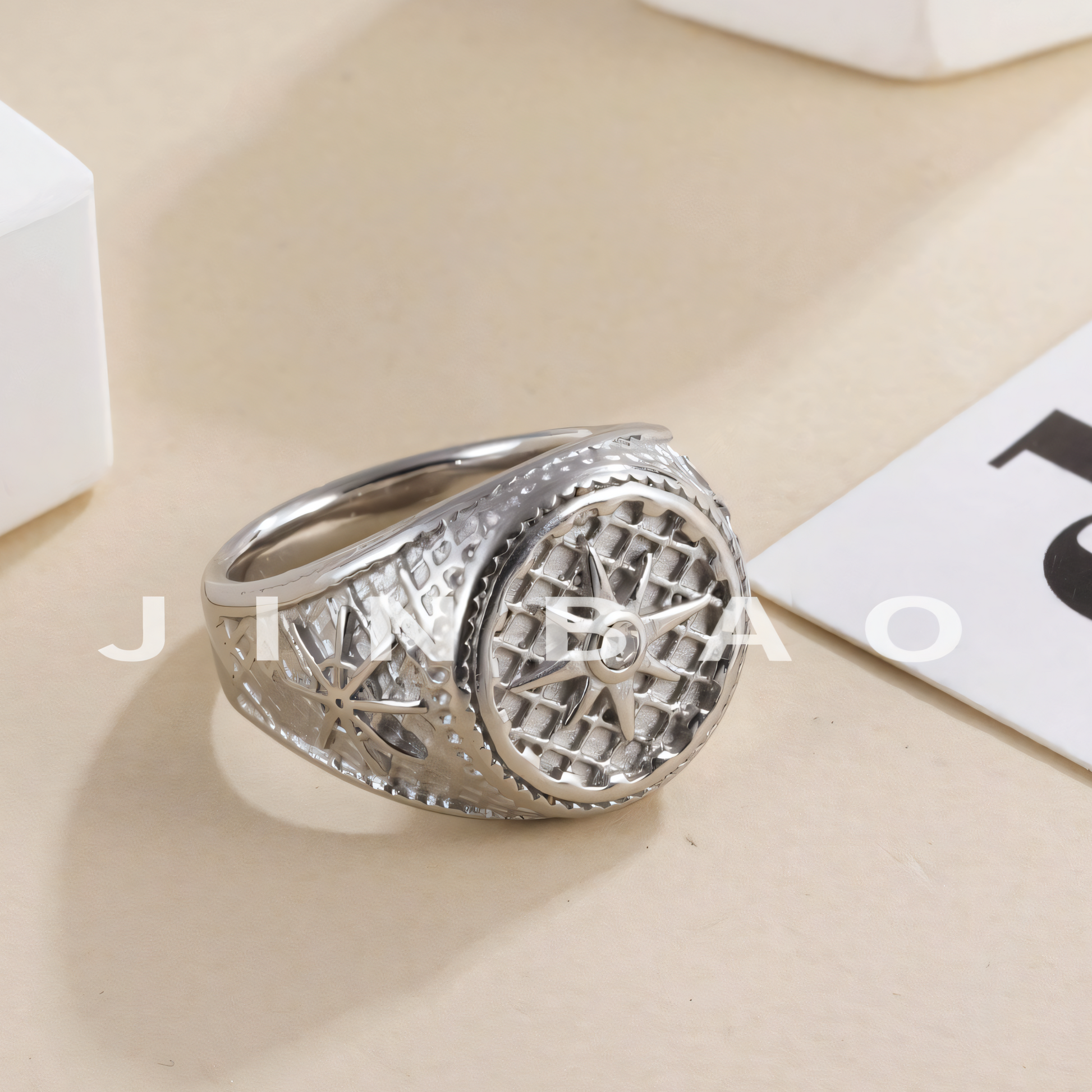 Mens Vintage Stainless Steel Compass Ring Retro Nautical Jewelry | G002130