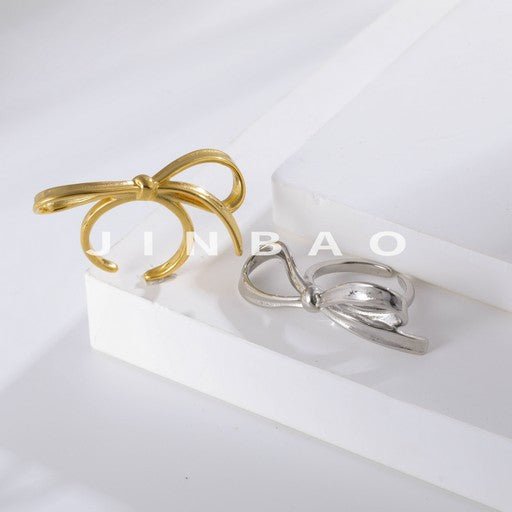 Minimalist Bowknot Stainless Steel Ring Women's Elegant Fashion Band | G004948