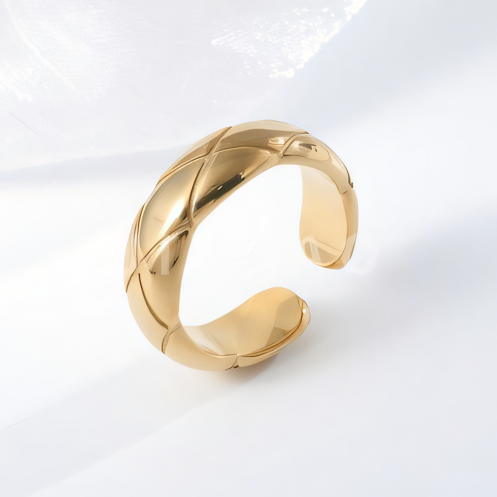Minimalist Quilted Open Ring Stainless Steel European Style Couple Band | N00580