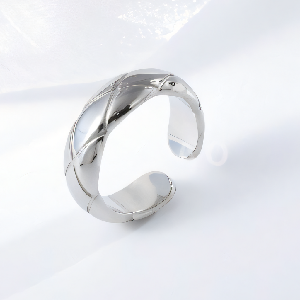 Minimalist Quilted Open Ring Stainless Steel European Style Couple Band | N00580