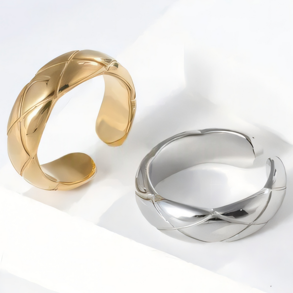 Minimalist Quilted Open Ring Stainless Steel European Style Couple Band | N00580